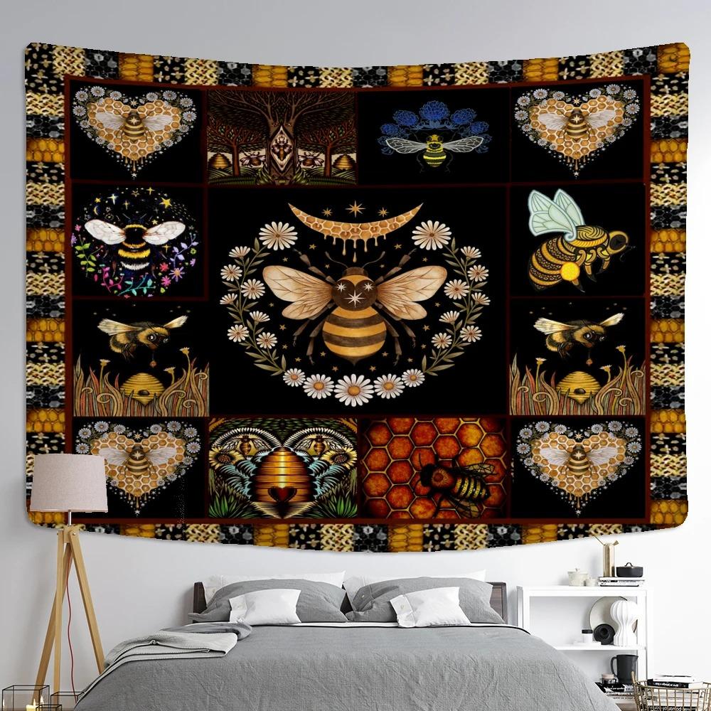 Butterfly Bee and Flowers Tapestry Office Living Room Decoration Home Wall Tapestry