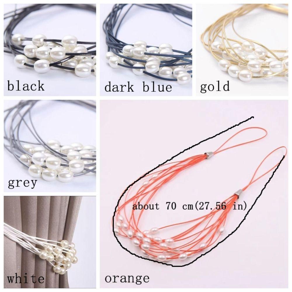 2PCS Adjustable Pearl Curtain Tieback Polyester Curtain Tape Imitation Pearl Ties  Wedding Decor