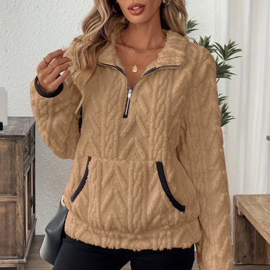 Women's Half Zip Sherpa Fleece Sweatshirts Fuzzy Oversized Pullover Top Soft Warm Fall Winter