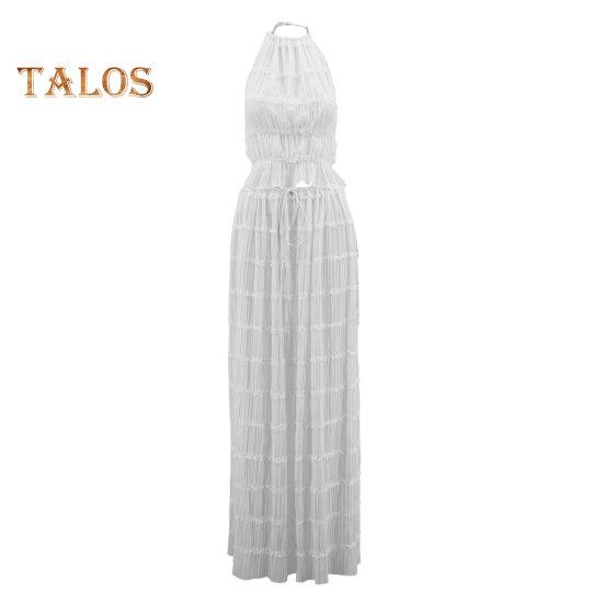 

2 шт./компл., женский топ, длинная юбка, костюм на шнуровке с бретелькой на шее, прозрачная сборка с открытой спиной и высокой талией, плиссированное пляжное бикини без рукавов с открытыми плечами S белый