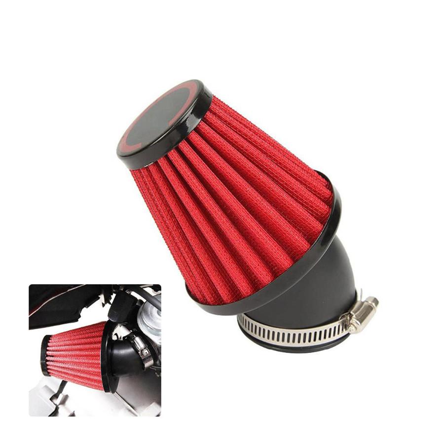 Red 48mm Air Intake Filter Pod 45° Bend Inlet For Motorcycle Scooter Dirt Bike