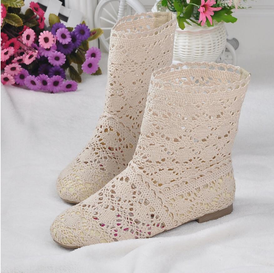 2025 Hollow Boots Shoes Breathable Knit Line Mesh Fashion High Help Summer Women's Boots High To Help Women's Shoes 11 Colors