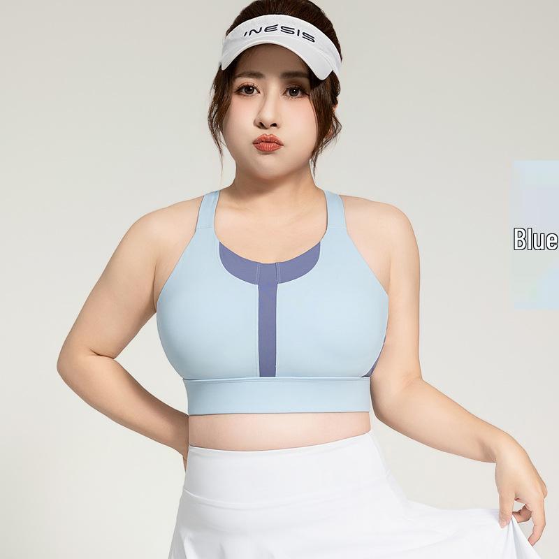 Plus Size Colorblock Racerback Sports Bra: Shockproof Yoga Vest with Beauty Back Design