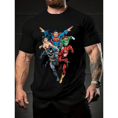 Taglie europee 1pz Maglietta Grafica Justice League - Tessuto Traspirante e Morbido, Vestibilità Regolare Manica Corta con Design Iconico dei Supereroi