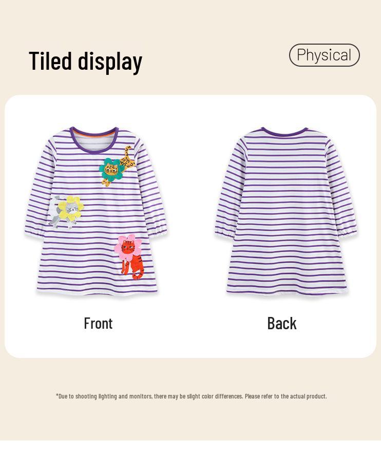 Autumn New Children's Dress: Animal Applique Princess Skirt, Striped Design for Toddlers and Girls
