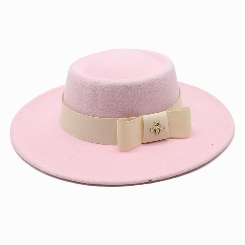 British Elegant Ring-Shaped Concave Flat-Topped Woolen 8.5Cm Top Hat Men'S And Women'S Flat-Topped Woolen Top Hat