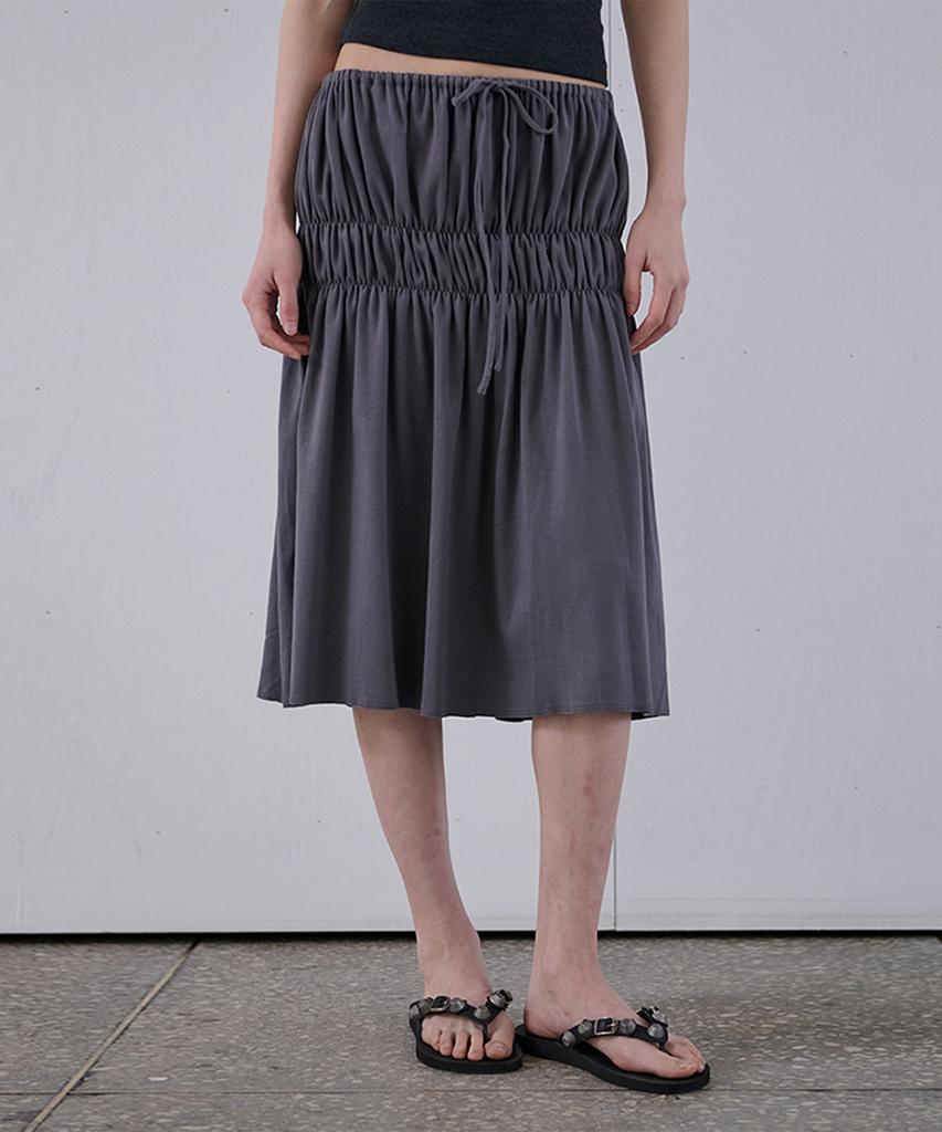 Odeseu Gather Jersey Midi Skirt - Charcoal