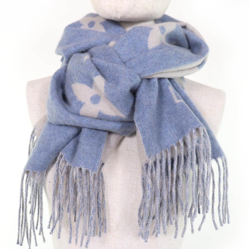 Excellent LOUIS VUITTON Scarf Escalp Reykjavik Monogram blue cashmere M75704 Used