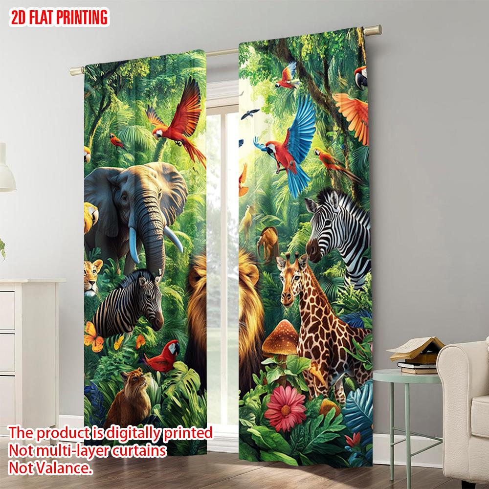 2pcs   plane printing Contemporary Curtains arboreal animal Versatile 100% Polyester (without rod) Holiday for Bedroom &