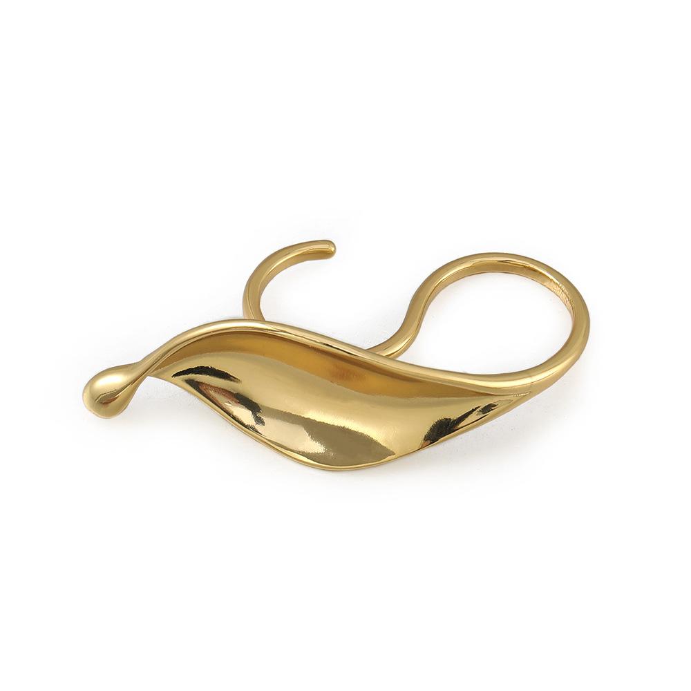 GEMCHIC Women s Irregular Gold Leaf Shape Statement Ring, Fashionable Adjustable Open Two Finger Rings for Women