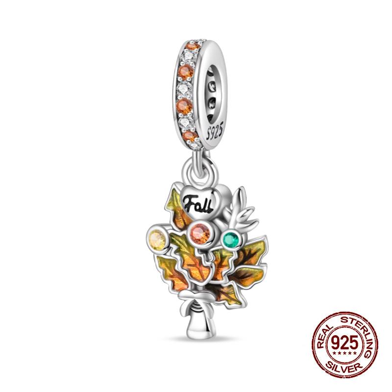 Autumn New Copper Brown Maple Leaf Pumpkin Bee Charms Bead Fit 3Mmoriginal Bracelets Diy Jewelry Warm Gift