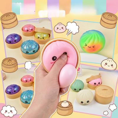 Dumpling Toy, Giant Glitter Dumpling, Colorful Dumplings Stress Balls Sensory Toy,Dough Ball Stress Relief Hand Toys With Food Steamer (Random Color)