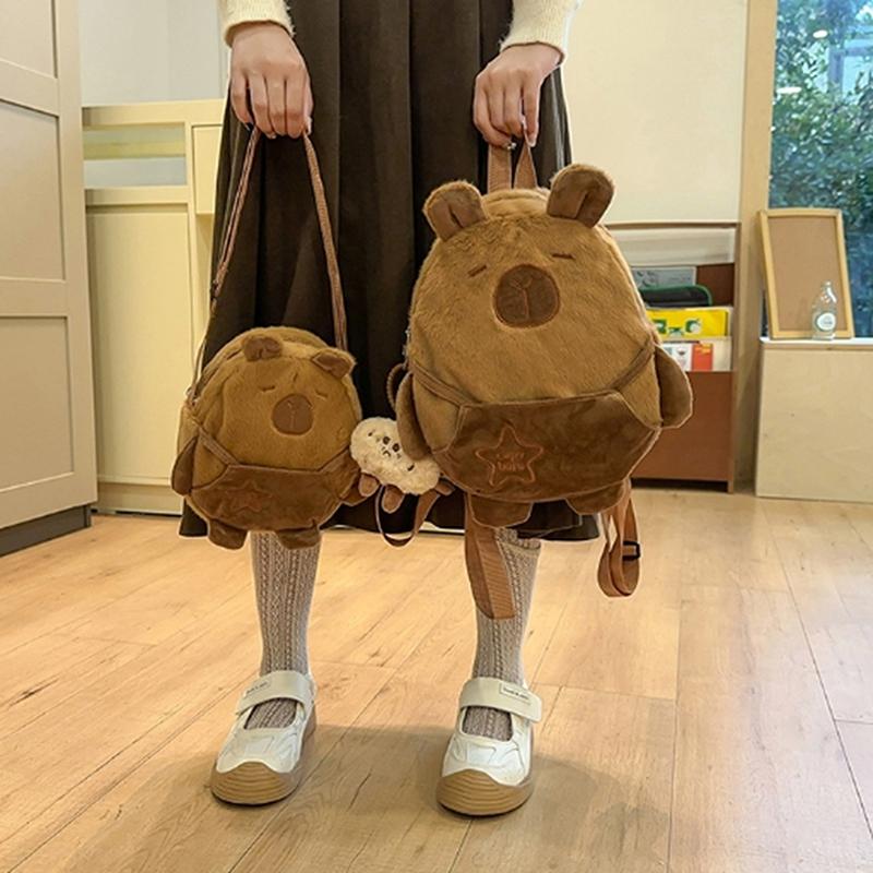 1 Piece Stuffed Large Capacity Capibala Crossbody Bag Animal Cartoon Capybara Plush Backpack Cotton  Couple Bag