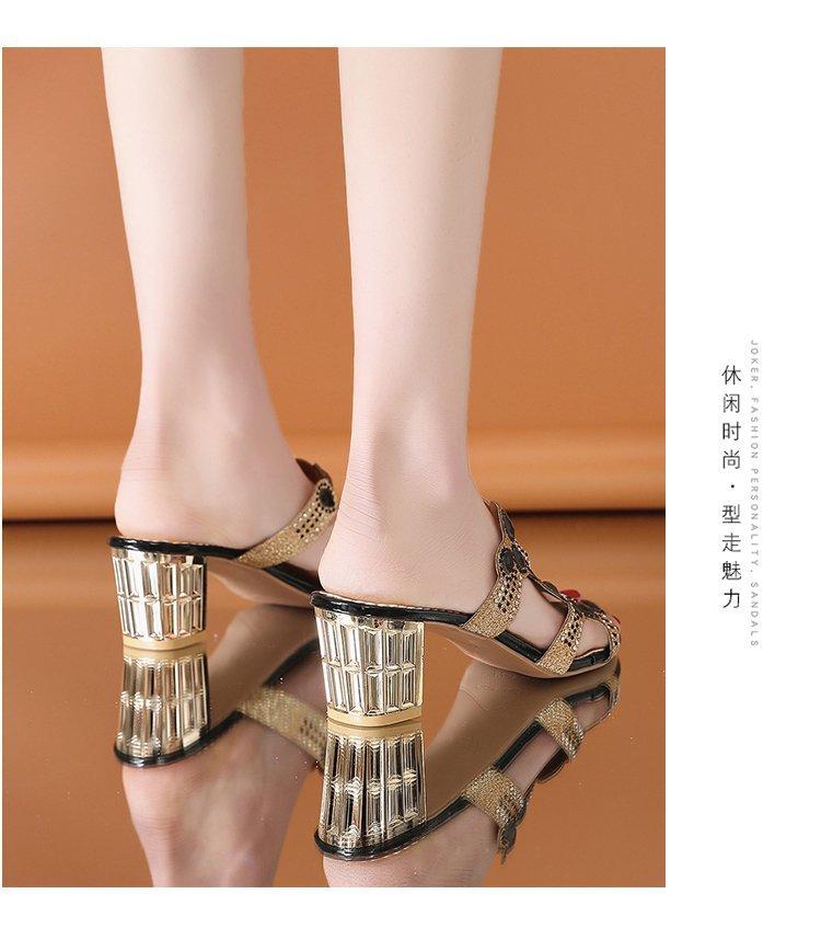 Fashion Summer New Plus Size Sandals  Rhinestones Thick Heels High Heels and Cool Slippers for Women