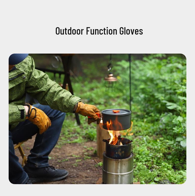Heat-Resistant Leather Welding & BBQ Gloves: Thick Cowhide, Flame Retardant, Wear-Resistant, Protective Sleeve for Outdoor and Camping.