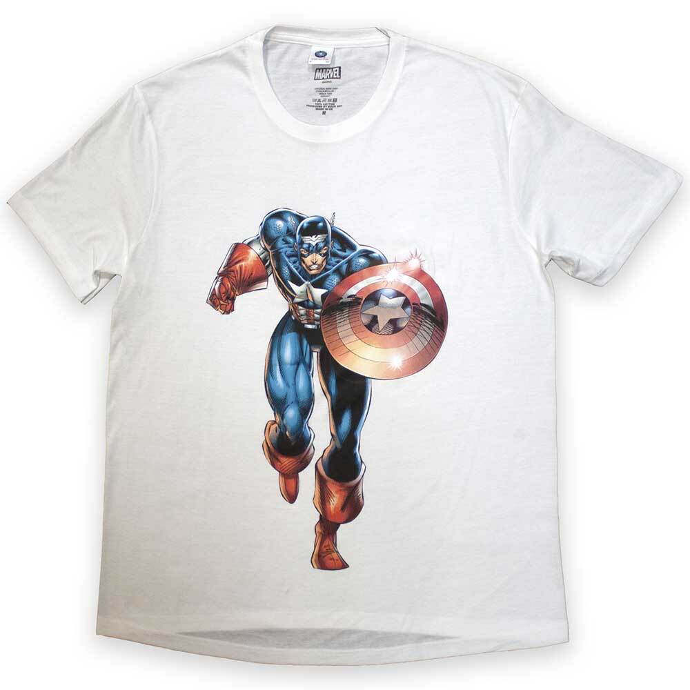 

Marvel Comics Captain America Running T-Shirt White New Unisex T-Shirt M