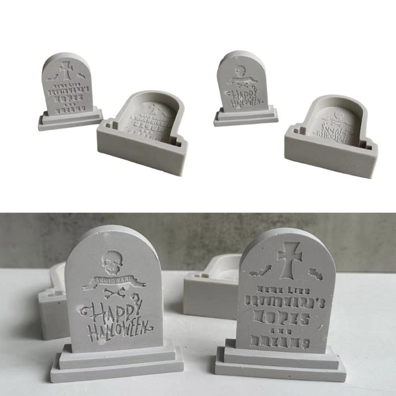 Halloween Tombstone Silicone Molds DIY Crafts Plaster Mold Handmade Scented Candle Soap Table Ornament Mould Non-stick