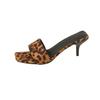 Wind One-word High-heeled Slippers 2025 Summer New Fashion Leopard Print Fine Heel Square Head Cool Slippers