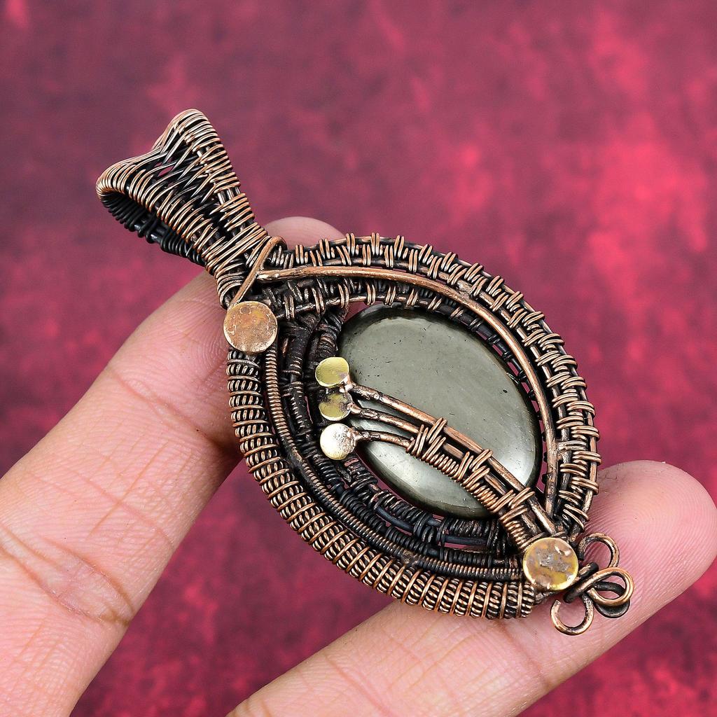 Pyrite pendant copper wire wrapped pendant pyrite genuine gemstone jewelry handmade brand new pendant copper wire wrap jewelry gift for wife