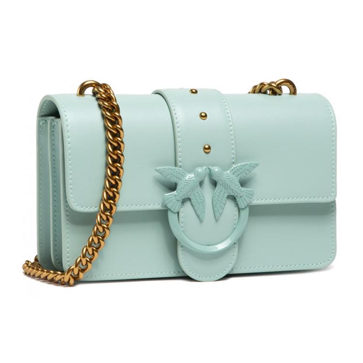 

Новая сумка PINKO из коровьей кожи с ласточками, сумка через плечо, мини-сумка на плечо, женская мятно-зеленая 1P2293-Y75B-T14 20.6*5.6*13.0CM