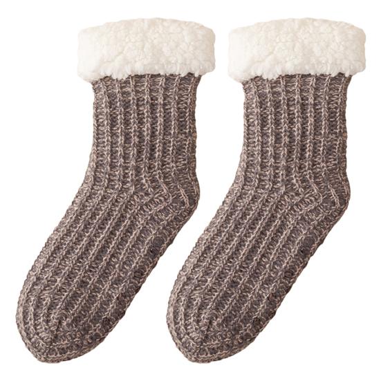 Fleecegefütterte Crew-Socken Warme Hausschuhe mit rutschfesten Noppen Damen Verdickte Flauschige Wintersocken zum Entspannen zu Hause Schlafen