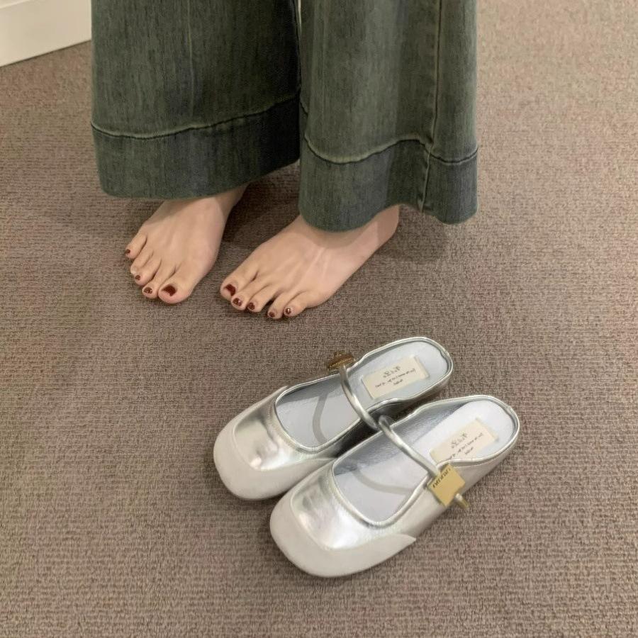 Flat-bottomed Xiaoxiang Bag Head Half Slippers Women's Shoes Wear New Summer Mary Jane Half Tray Sandals
