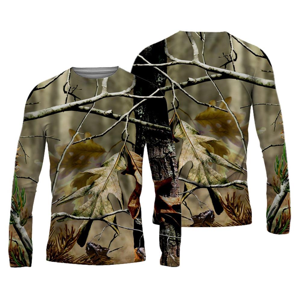 Spring and Autumn Round Neck 3D Camouflage Printed Top Fashionable Casual Vintage Long Sleeved Men's T-shirts
