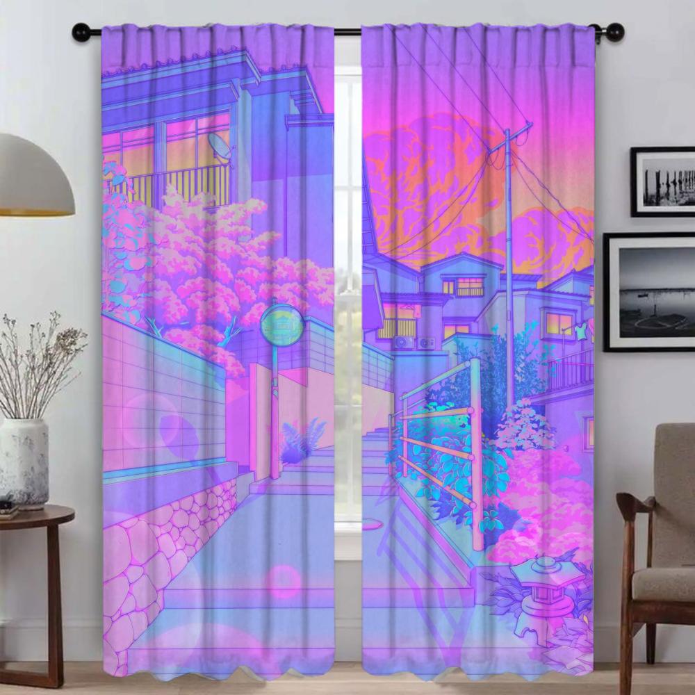 Blackout Curtain for Room 2 Panel City Pop Partition Curtains for Bedroom Home Interior Curtains Halloween Decoration Shades