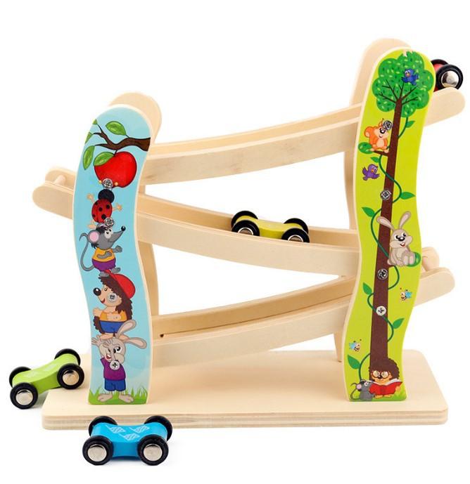 Wooden Gliding Niuniu Car Four-layer Track Roller Coaster Track Car Children's Inertial Speed Scooter