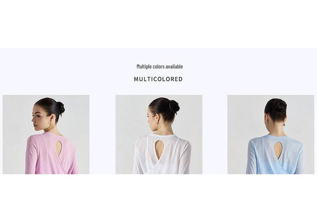 Women's Breathable Long Sleeve Yoga Top with Crossed Hem and Sun Protection