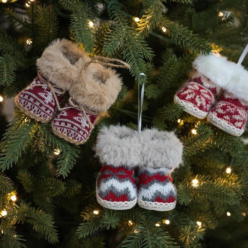 Red Fabric Small Boots Pendant Christmas Ornament Christmas Eve Gift Christmas Tree Car Pendant Decoration