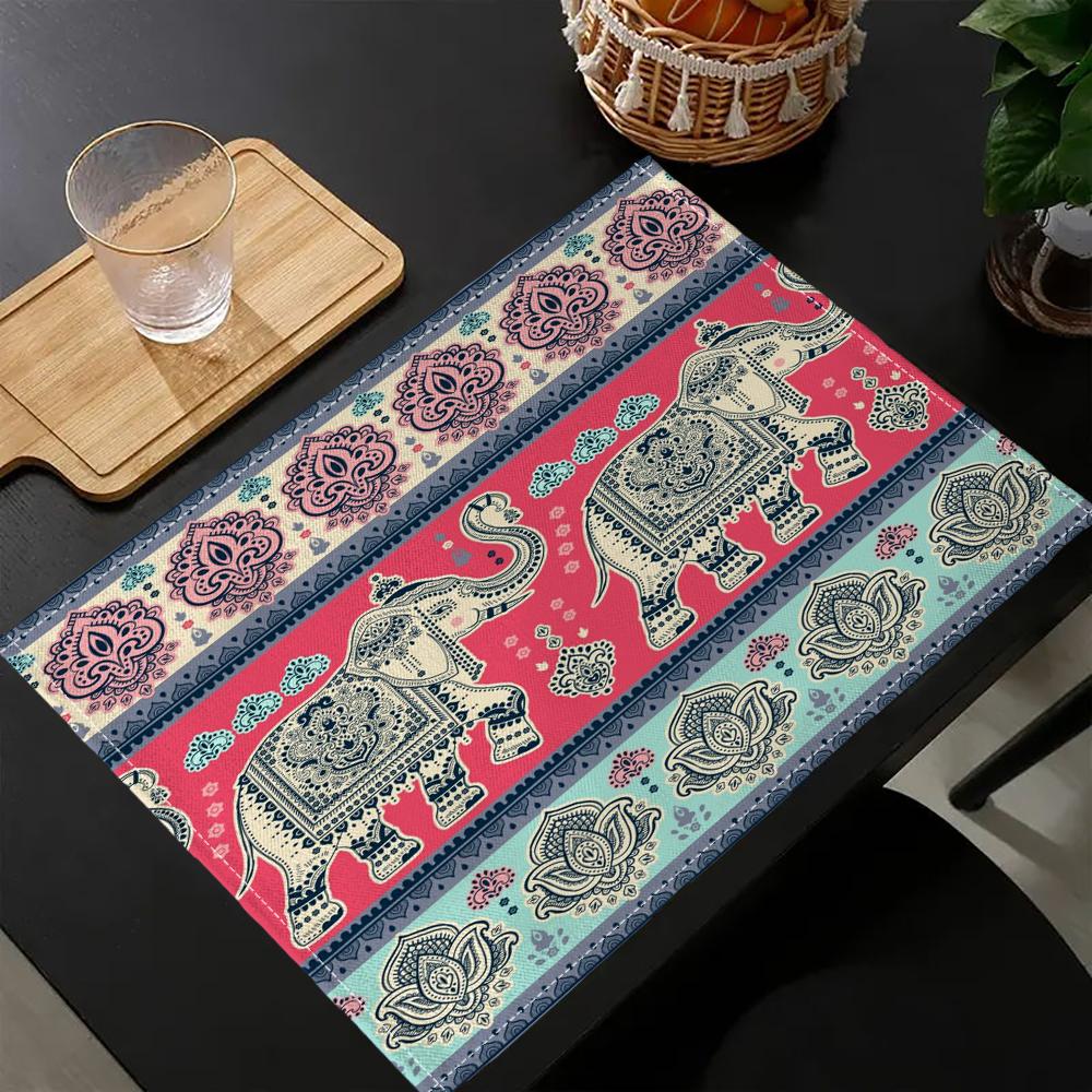 4PC Bohemian Indian Mandala and Elephant Placemats30x45CM Christmas Table Mats for Party Kitchen Dining Decor Placemat 6.17