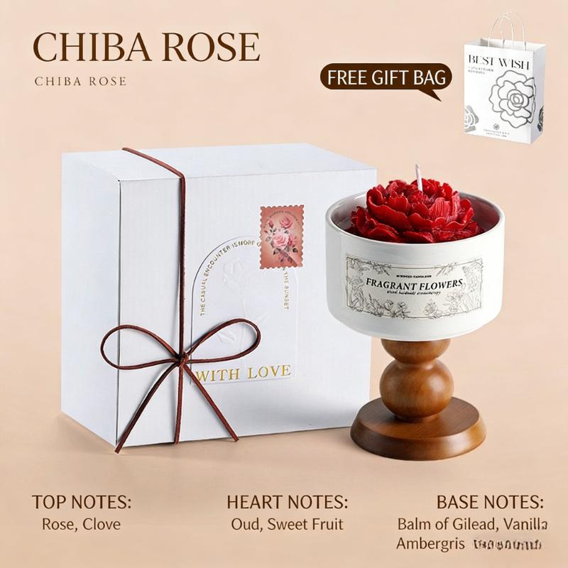 Camellia Scented Candle Handmade Soy Wax Flower Candle Aroma Candle for Bedroom Decor Valentine's Day Romantic Gift for Women