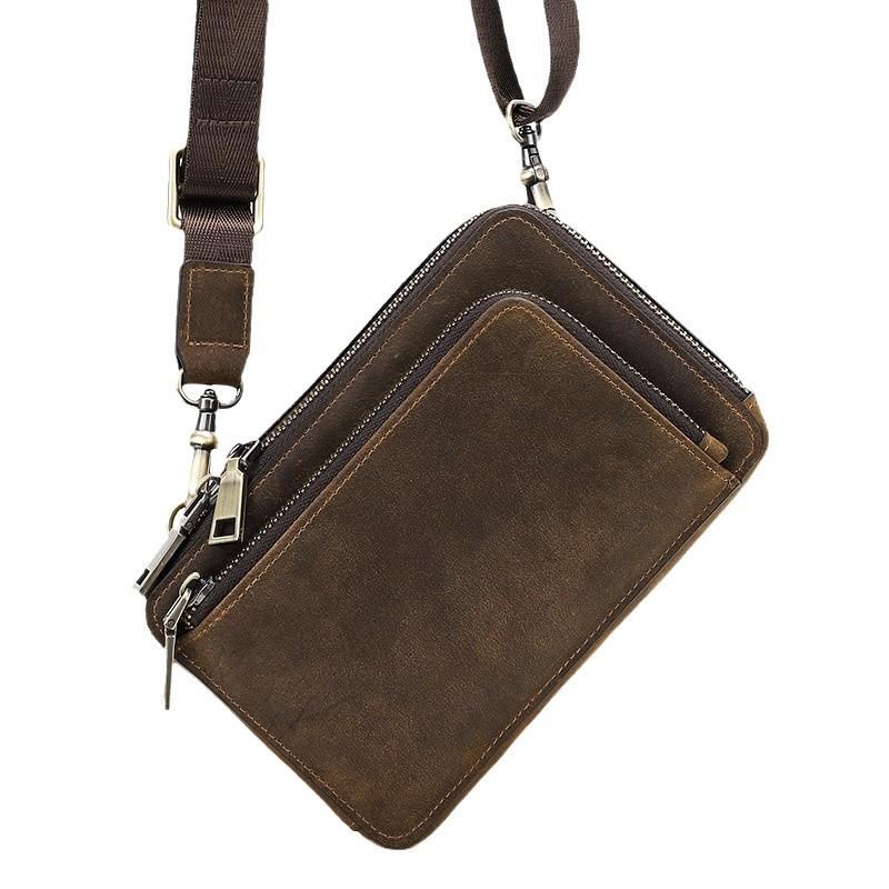 Retro Crazy Horse Leather Men's Mobile Phone Baotou Layer Fashion Casual Small Single Shoulder Crossbody Bag