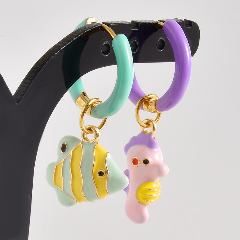 1Pair Dopamine Enamel Sweet Heart Cute Bee Flower Girl Aesthetic Aretes Funny Food Cake Gothic Star Hoop Earrings Jewelry