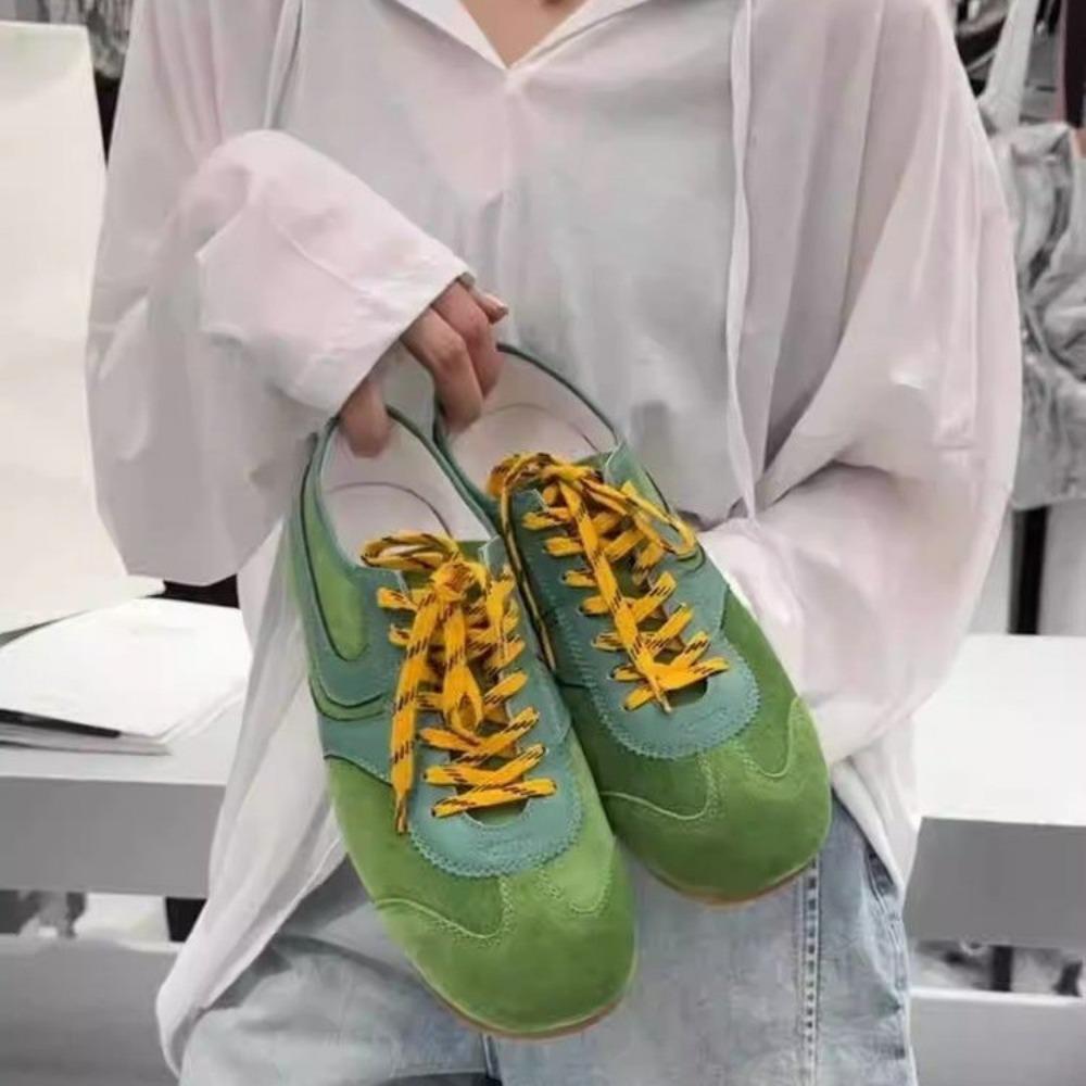 Leather Women's Casual Sneakers Designer Training Shoes Patchwork Lace-up Sneakers Leather Flat Women's Shoes