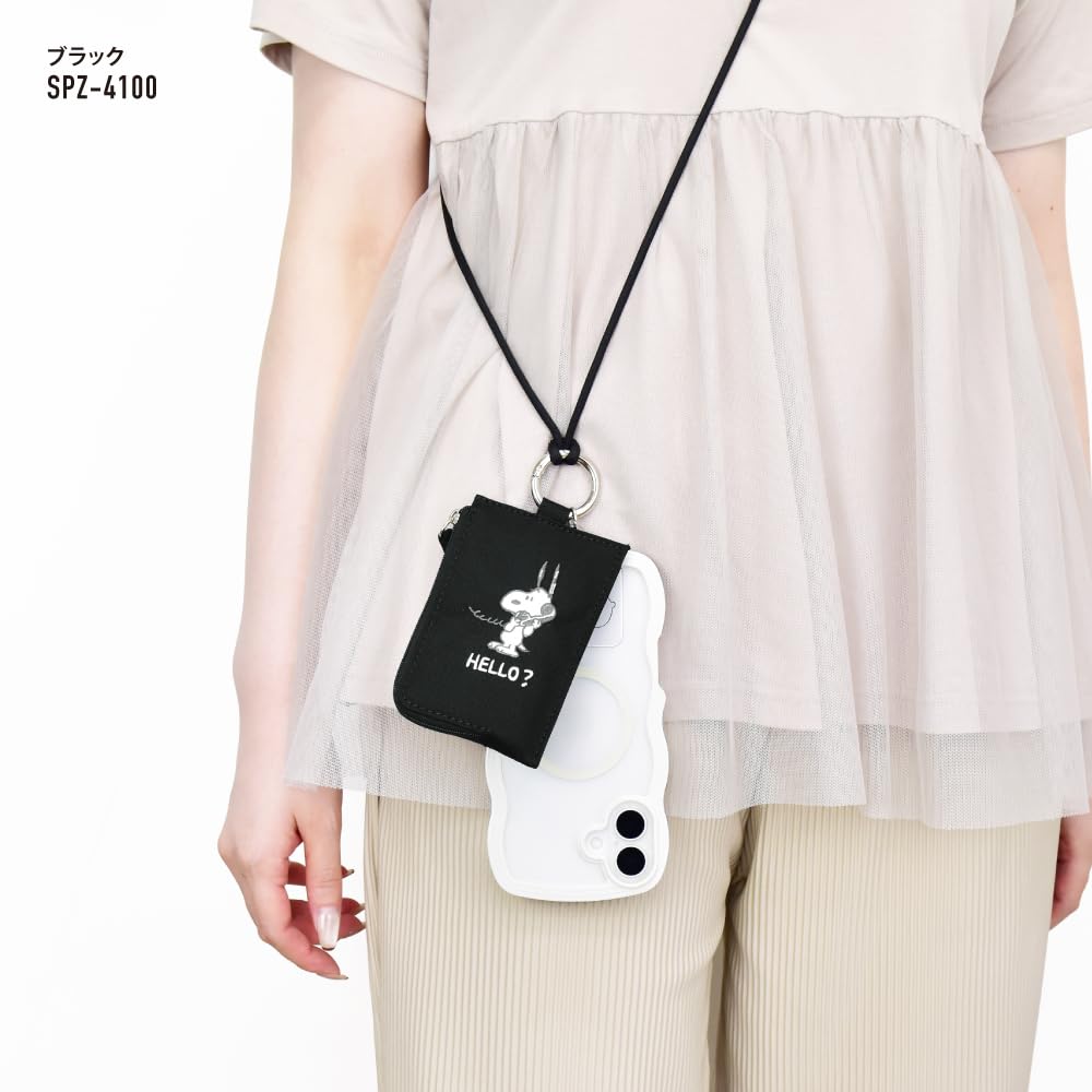 Marimo Craft Snoopy Travel Smartphone Shoulder Bag with Key Pass Case, Black (SPZ-4100)