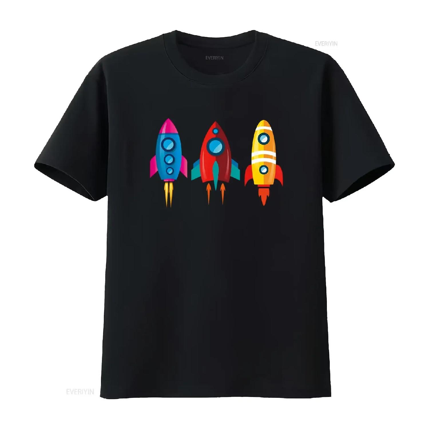 

Colorful Rocket Ships Astronaut T Shirt vintage Washed Breathable Comfortable homme Slightly Top For Everyday Wear Casual XXXXXL