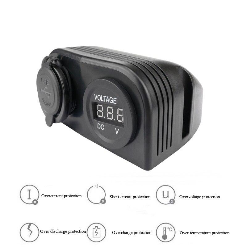 2 Holes Tent Base 3.1A Dual USB Car Charger LED Digital Voltmeter for Motorcycle Boat Marine ATV RV