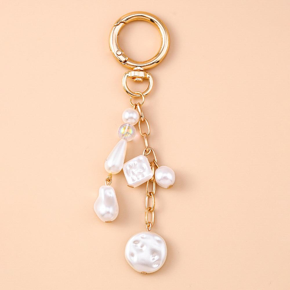 Fashion Pearl Shell Starfish Keychain Y2K Crystal Key Ring Pendants for Women Girls Handbag Decor DIY Summer Beach Jewelry Gifts