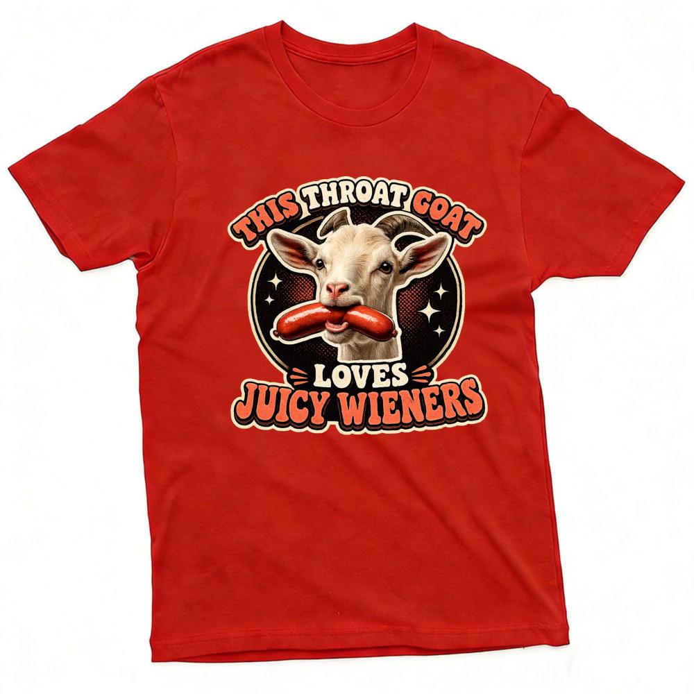 This Throat Goat Loves Juicy Wieners Graphic T Shirt Funny Goat Hot Dog Retro Vintage Unisex Humor Farm Animal Casual Gift Tshirt