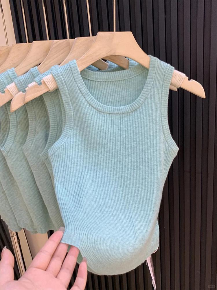 Dopamine Mint Green Knit Vest with Wide Straps - Women's Summer Sleeveless Top