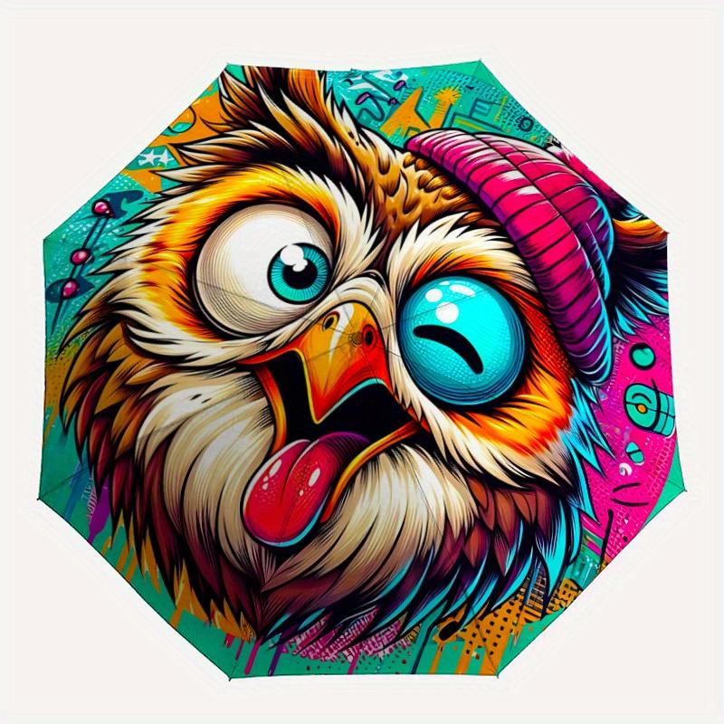 

1pc Owl Art Auto Open/Close Cute Umbrella Sturdy Iron Frame, Compact Travel Umbrella - Perfect Gift for Women, Men, Birthdays, Anniversaries