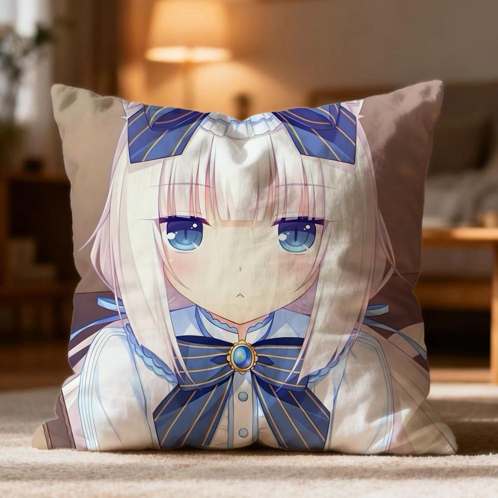 Popular N-NNekopara Cushion Cover Soft Washable Pillow Case Multi-Scene for Couch Bed Travel Office Use