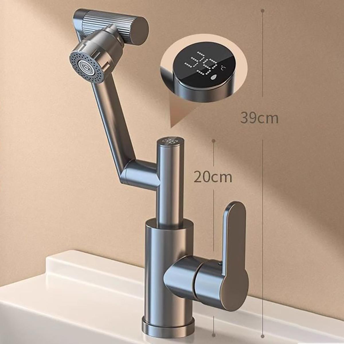 

Цифровой дисплей, светодиодный смеситель для раковины, вращение на 360 градусов, многофункциональный распылитель струи, смеситель для мойки горячей и холодной воды, кран для ванной комнаты include 60cm hose темно серый