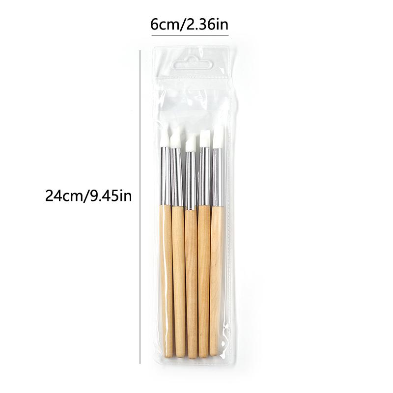5Pcs/Set Silicone Wooden Handle Nail Art Pen Brush Uv Gel Polish Tip 3D Image Diy Dotting Polish Brushes Diy Sculpture Pen