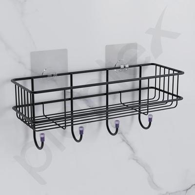 Self Adhesive Bathroom Shelf for Wall/Shelf Organizer/Kitchen Shelf with Magic Stickers - Pack of 1 (Black, Powder Coated)