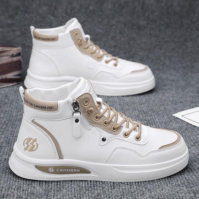 

Autumn 2024 new high-top men s shoes casual little white shoes men s flat baseplate shoes teen students zipper tide shoes 44
