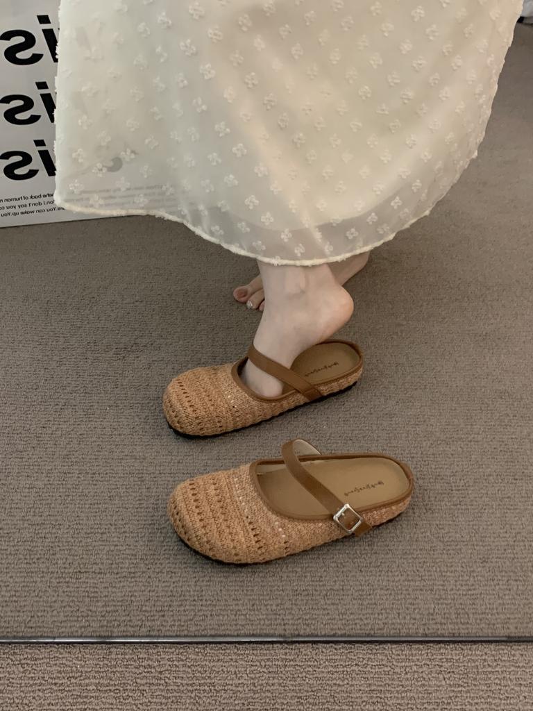 Weaving Gentle Evening Breeze Platform Bohemian Boken Shoes Women's Outer Wear Spring and Summer Vacation Mary Jane Semi-Tow Shoes