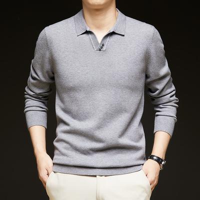 Herren T-Shirt Spot Revers Bügelfreies Langarm Poloshirt, Herren Strickpullover für Business